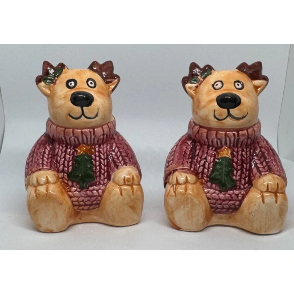 Reindeer in Sweaters Salt And Pepper Shakers - New Open Box